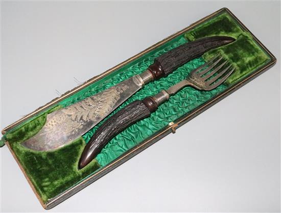 Staghorn handled plated carving set